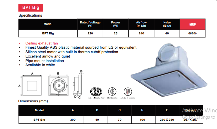 BPT 15 Series Ceiling Ventilation/Exhaust Fan 12 INCH In Ivory By Wadbros ( BPT15 - 43 F 56 )Big