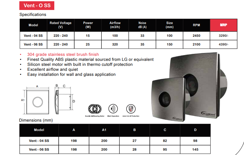 Vent O SS Brush Finish Series Ventilation/Exhaust Fan In Stainless Steel By Wadbros