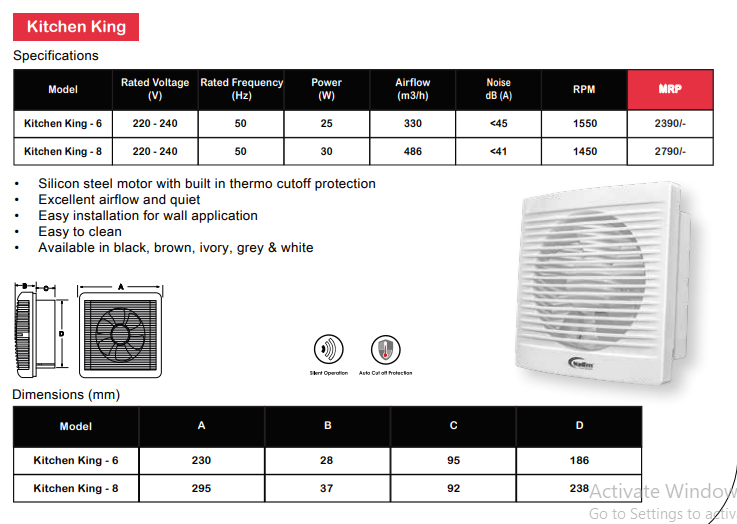 Kitchen King Ventilation/Exhaust Fan By Wadbros