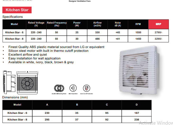 Kitchen Star Ventilation/Exhaust Fan By Wadbros