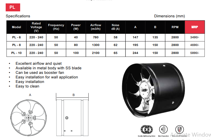 WAD PL Metal Series Ventilation/Exhaust Stainless Steel Fan By Wadbros