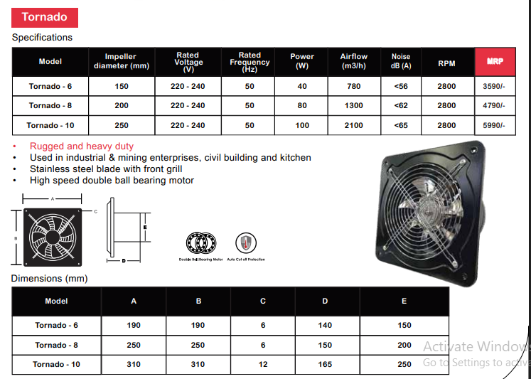 Wadbros Tornado Stainless Steel Exhaust Fan – 6", 8" & 10" | Kitchen, Bathroom & Industrial