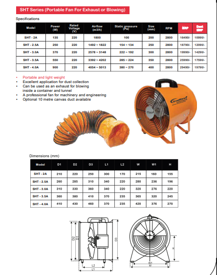 SHT Series Heavy Duty Portable Fan For Exhaust Or Blowing By Wadbros