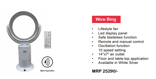 WOW Bing Electric Bladeless Fan Standing Air Circulation Fan With Remote By Wadbros