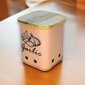Garlic Storage Canisters With Mango Wood Lid & Holes For Oxygen By MA78