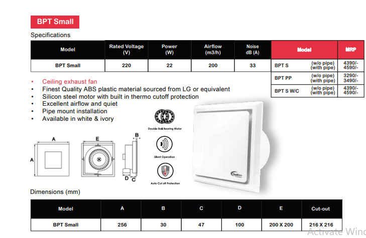 Classic Small W/0 Pipe Ventilation/Exhaust Fan By Wadbros ( BPT15-43 F 56 SMALL )