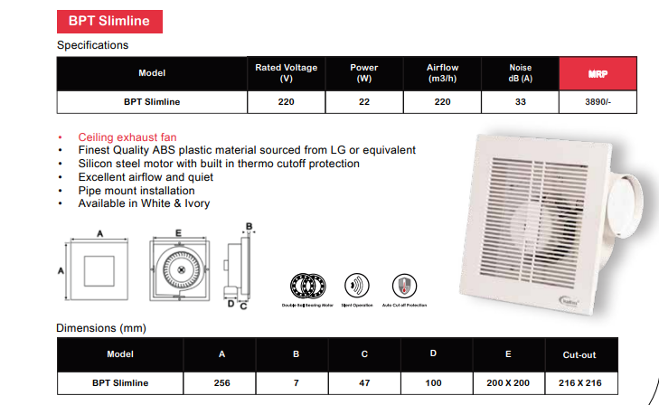 Slimline ( BPT 15 - 43 F 59 ) Ventilation/Exhaust Fan In White By Wadbros