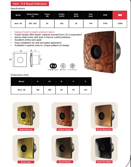 Royal Collection Vent Series Ventilation/Exhaust Fan By Wadbros