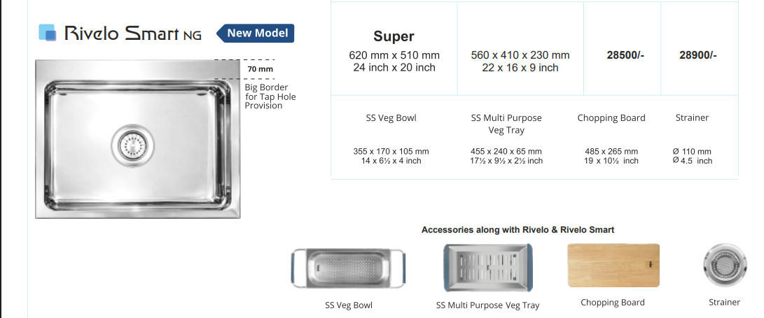 Nirali Rivelo Super NG Kitchen Stainless Steel Single Bowl Kitchen Sink