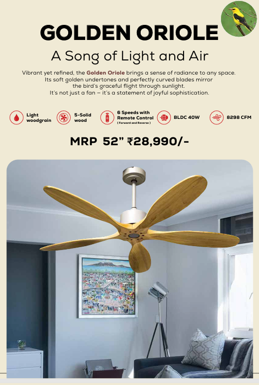 Golden Oriole Remote Operated Forward And Reverse 5 Blades Ceiling Fan 1 PC By Wadbros