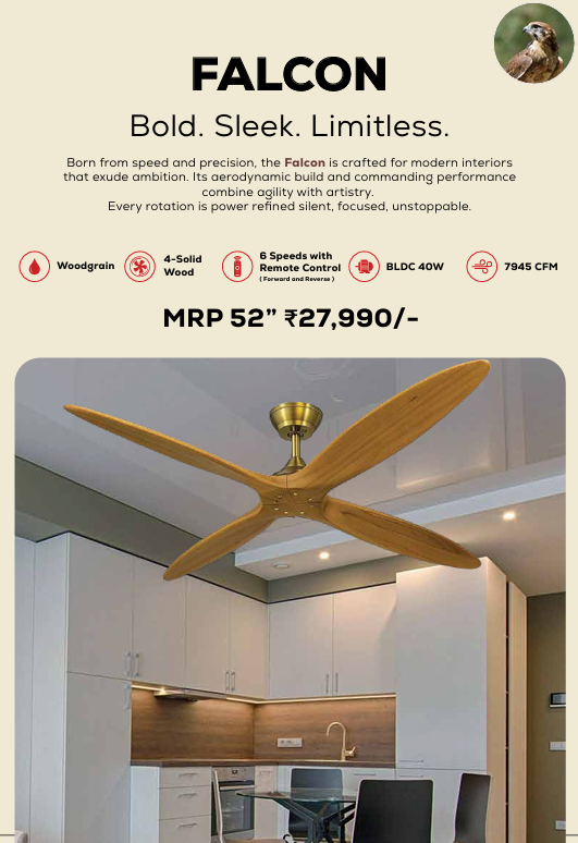 Falcon Remote Operated Forward And Reverse 4 Blades Ceiling Fan 1 PC By Wadbros