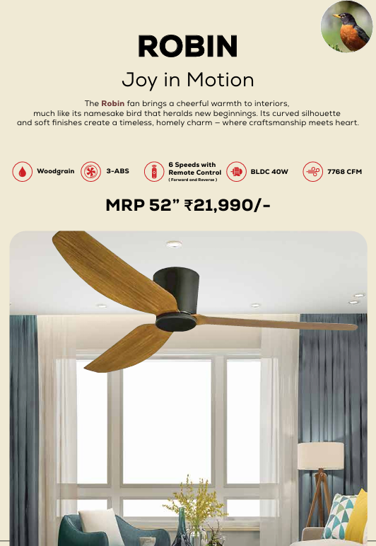 Robin Remote Operated Forward And Reverse 3 Blades Ceiling Fan 1 PC By Wadbros
