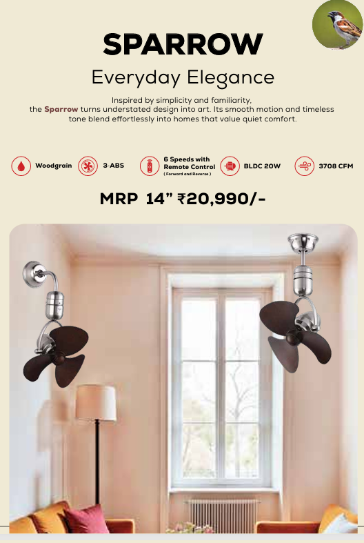 Sparrow Remote Operated Forward And Reverse 3 Blades Ceiling Fan 1 PC By Wadbros