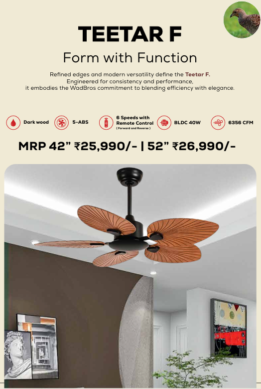 Teetar C Remote Operated Forward And Reverse 5 Blades Ceiling Fan 1 PC By Wadbros