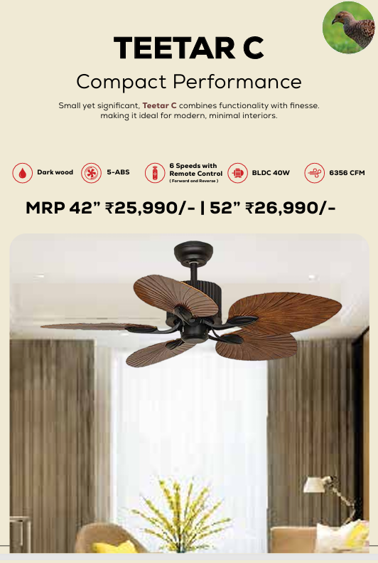 Teetar F Remote Operated Forward And Reverse 5 Blades Ceiling Fan 1 PC By Wadbros