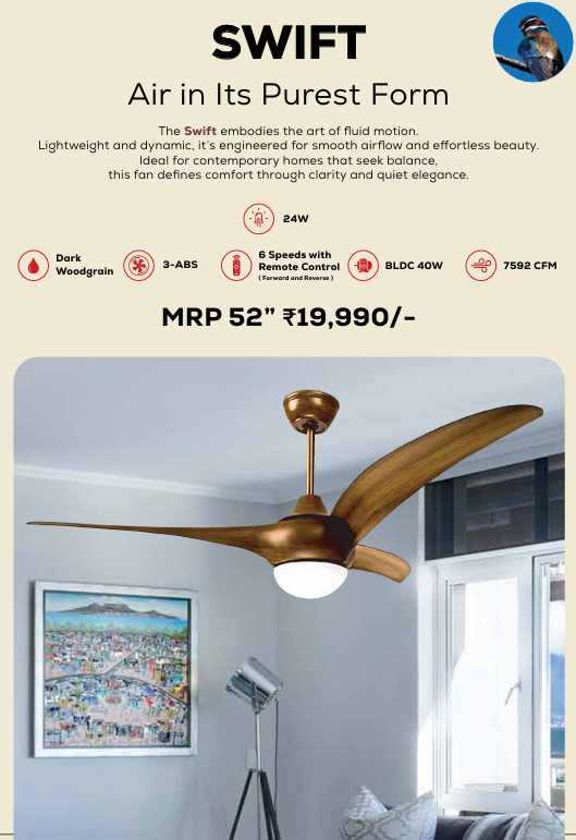 Swift Remote Operated Forward And Reverse 3 Blades Ceiling Fan 1 PC By Wadbros