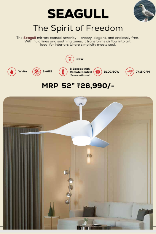Seagull Remote Operated Forward And Reverse 3 Blades Ceiling Fan 1 PC By Wadbros