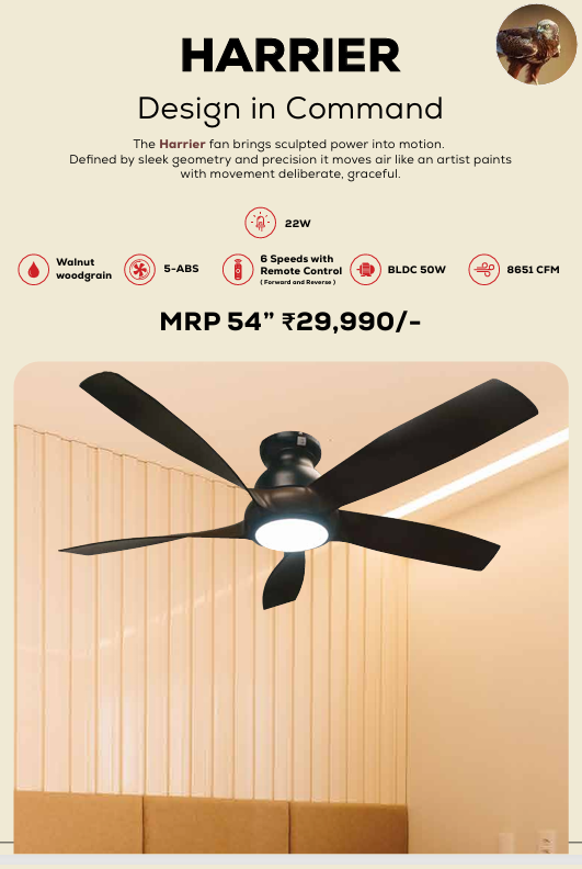 Harrier Remote Operated Forward And Reverse 5 Blades Ceiling Fan 1 PC By Wadbros