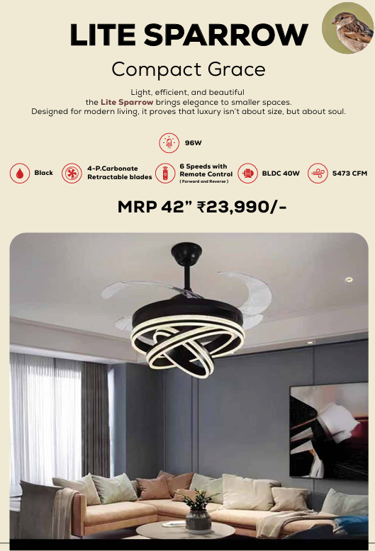 Lite Sparrow Remote Operated Forward And Reverse 4 Blades Ceiling Fan 1 PC By Wadbros