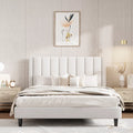 Luxe Velvet Platform Bed With Chic Striped Headboard