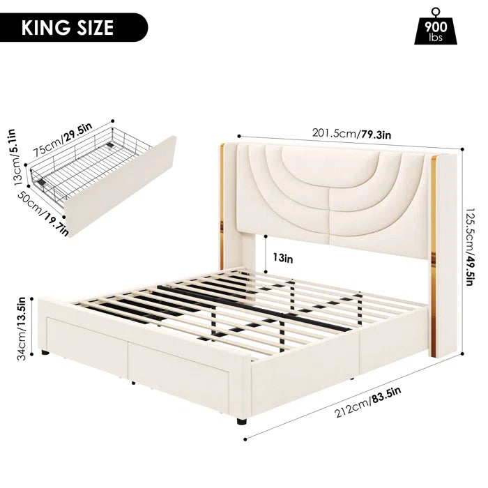 Luxurious Velvet Wingback Bed With Hidden Storage Solution