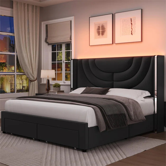 Luxurious Velvet Wingback Bed With Hidden Storage Solution