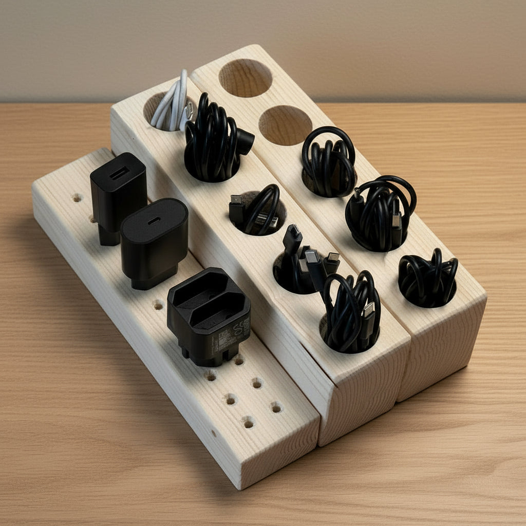 Wooden Charger & Cable Organizer Block Set of 3 By Miza