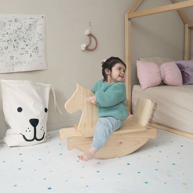 Wooden Rocking Horse Toy For Childrens By Miza