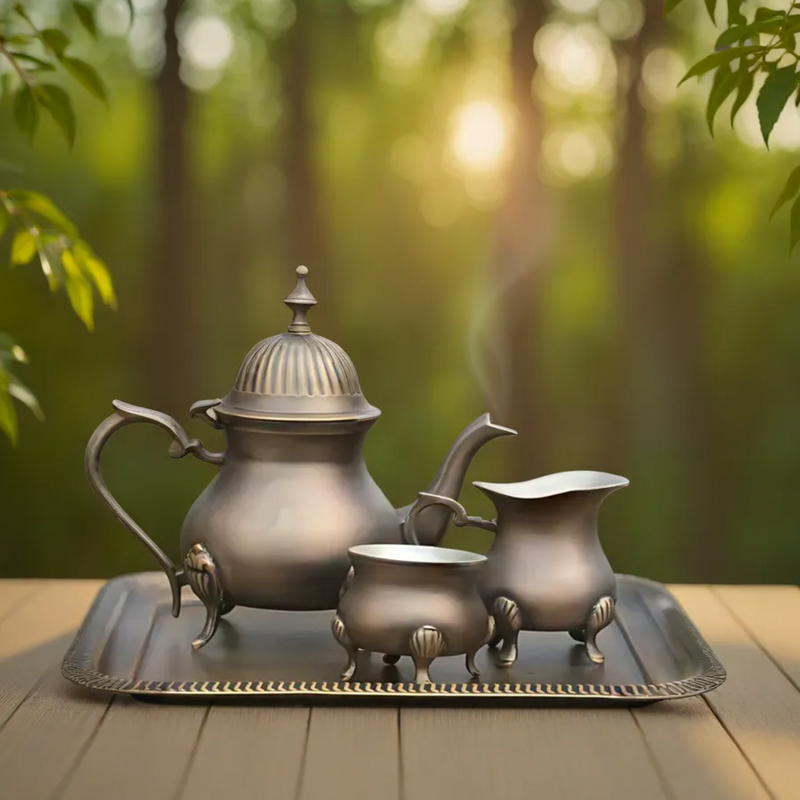 Heritage Antique Brass Tea Set With Silver Coating Inside By MK