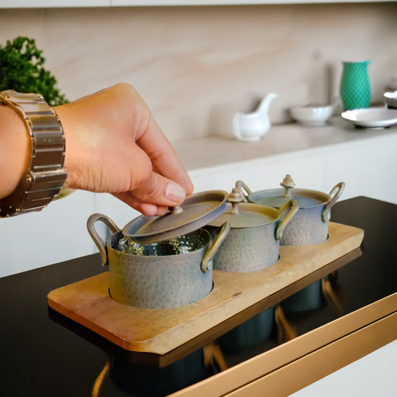 Copper and Stainless Steel Hammered Condiment Set MK