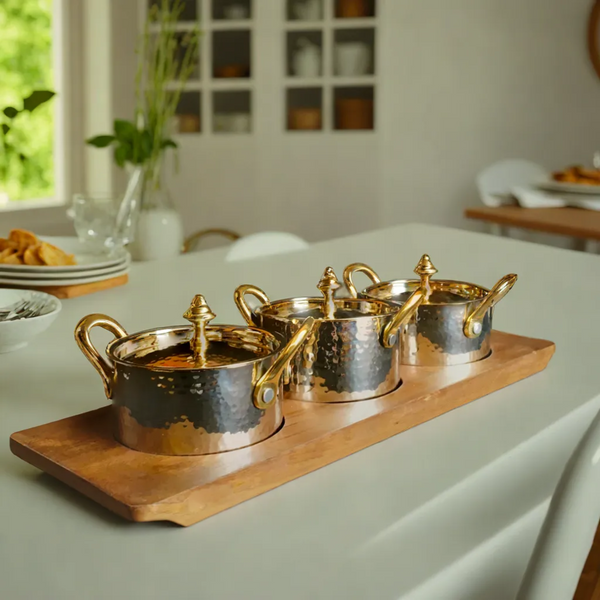 Copper and Stainless Steel Hammered Condiment Set MK