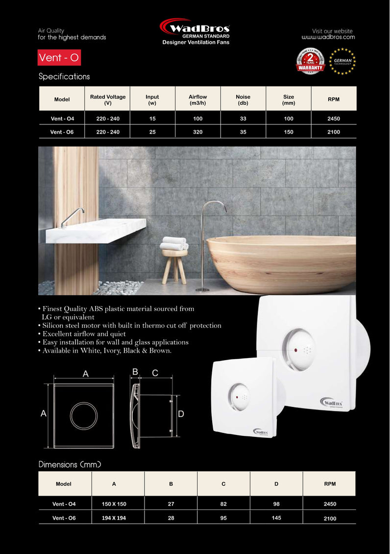 Vent 0 Series Ventilation/Exhaust Fan ( Vent 04 & Vent 06 ) By Wadbros