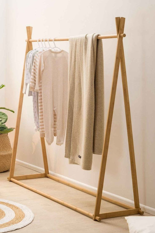 Stylish Garment Cloth Rack Floor Stand in Polished Wood 1Pc By Miza
