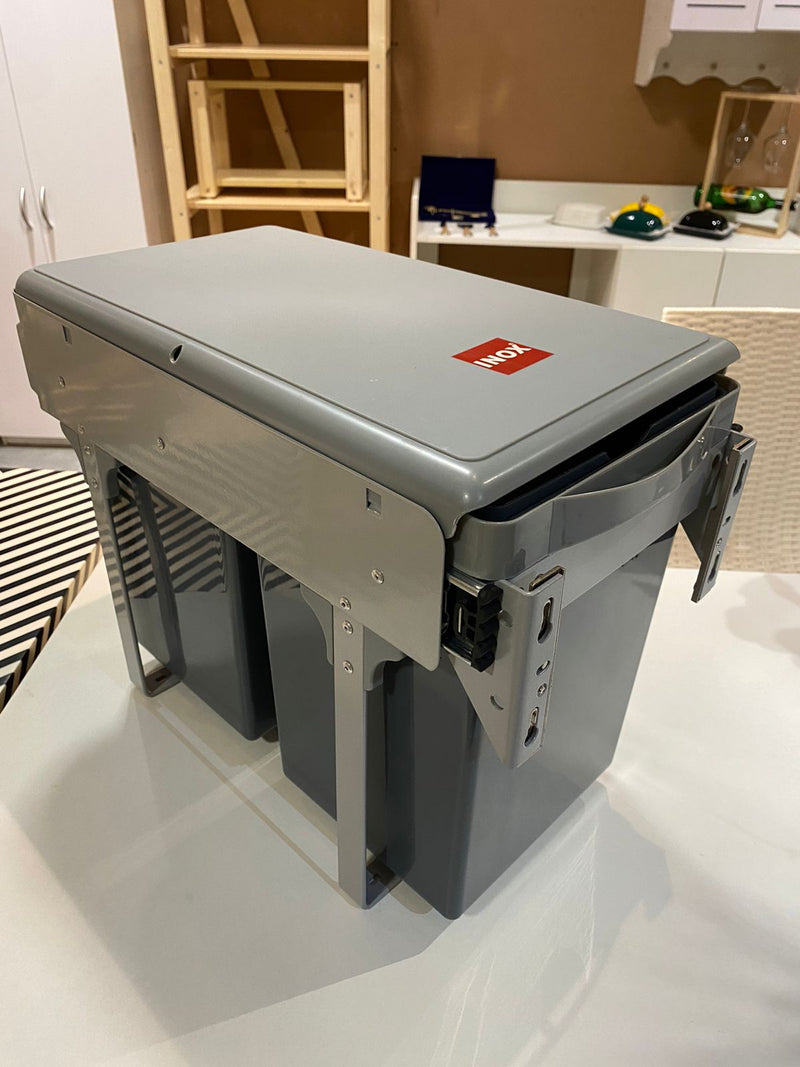 Pull Out Waste Bin Plastic Double With Telescopic Sliders Door Mounted By Inox ( G3.01.101 ) - 1 Pc