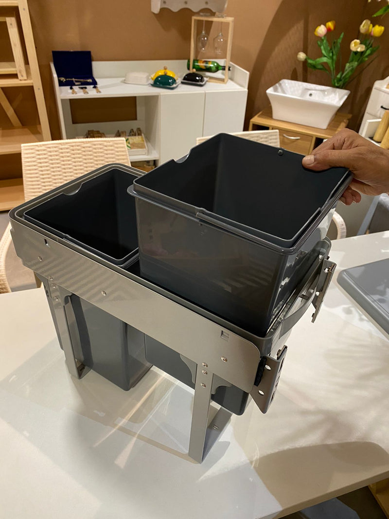 Pull Out Waste Bin Plastic Double With Telescopic Sliders Door Mounted By Inox ( G3.01.101 ) - 1 Pc