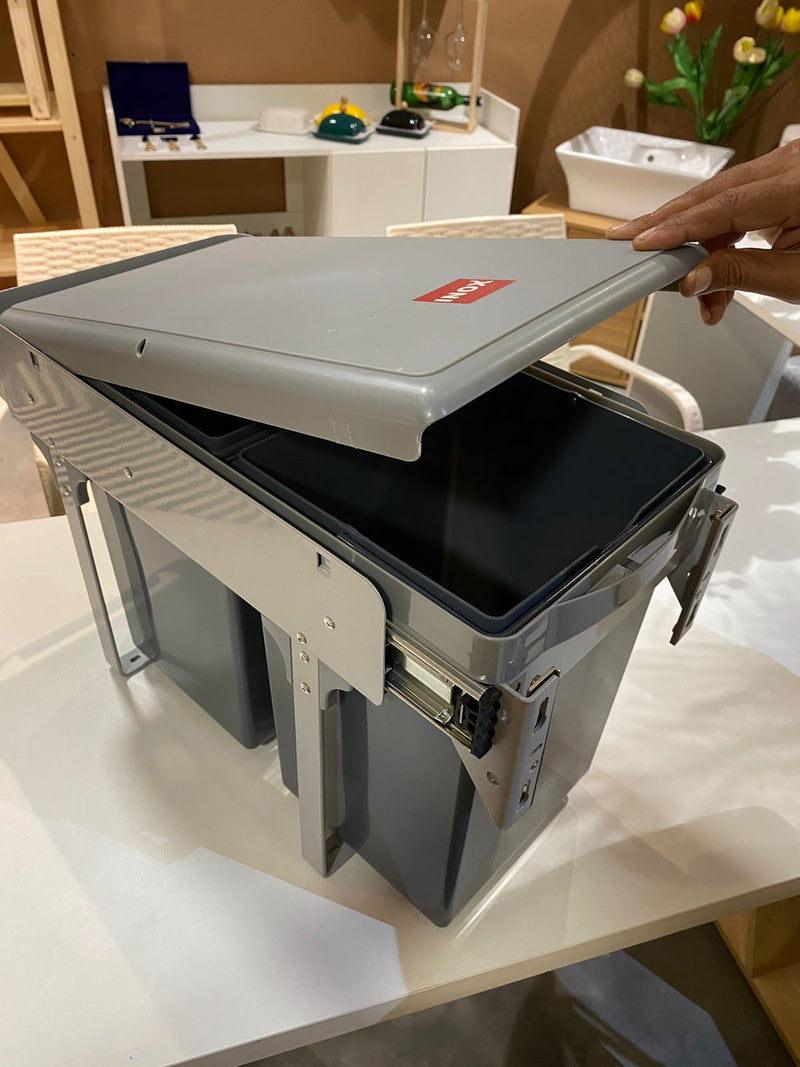 Pull Out Waste Bin Plastic Double With Telescopic Sliders Door Mounted By Inox ( G3.01.101 ) - 1 Pc