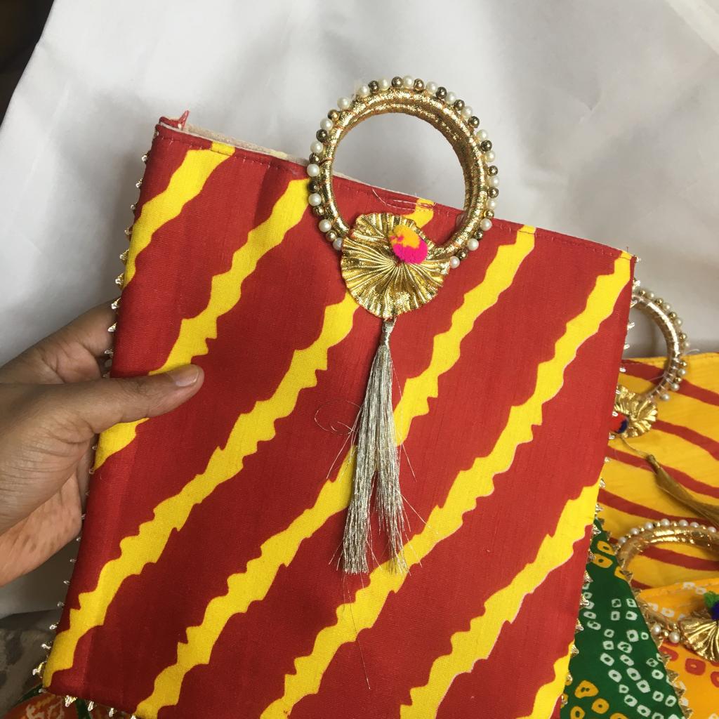 Potli Bag Stylish Bangle Shape Pearl Embroided Handle For Hand Bag Or Gifting 1 PC Random Color By CC