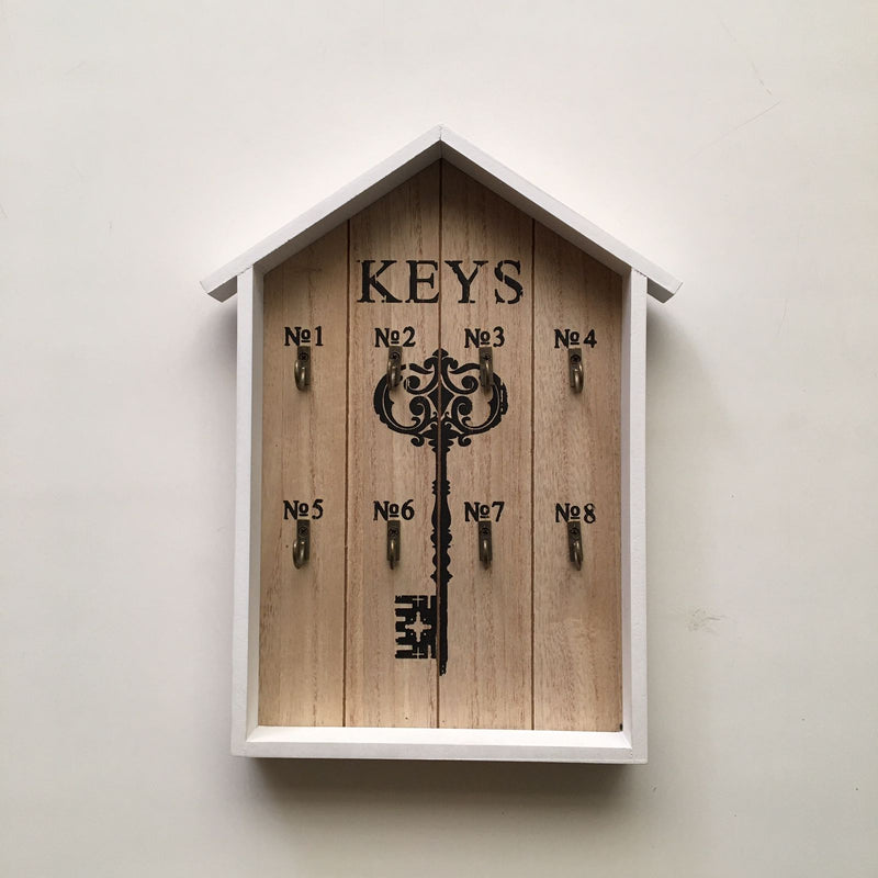 Hut Wooden Key Cabinet Holder With 8 Hooks for Hanging -1 PC-BY APT