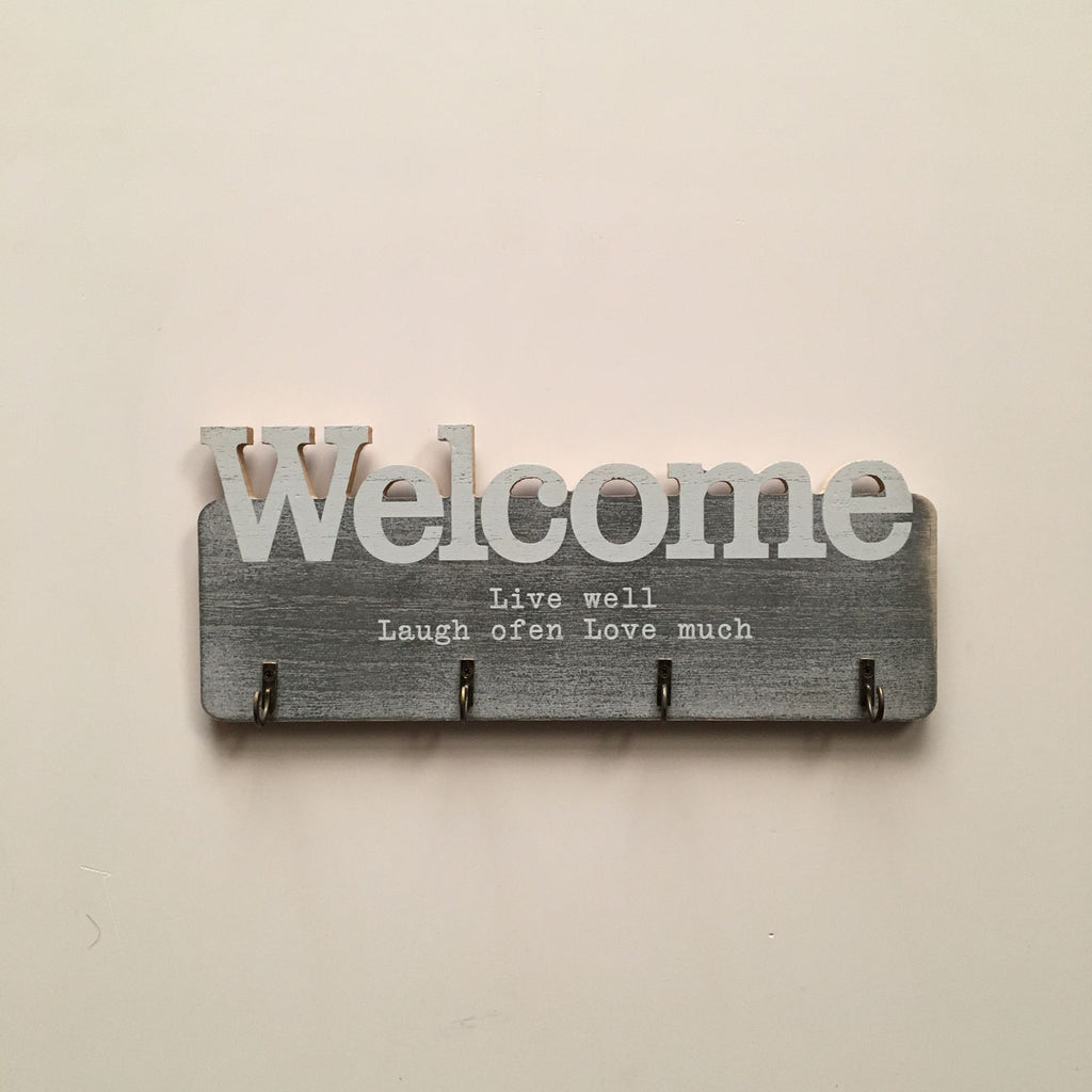 Welcome Sign Wall Hanging Key Holder with 4 Hooks-1 PC-BY APT