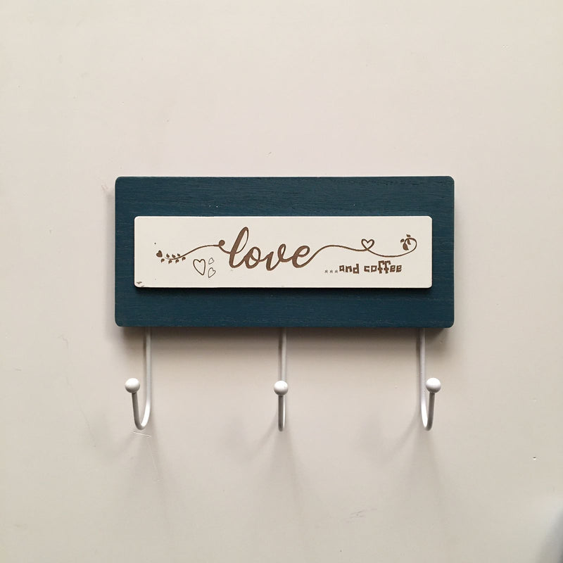 Love And Coffee Wooden Key Holder With Big Hooks for Hanging -1 PC-BY APT
