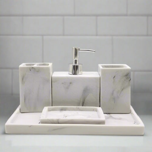 Luxury Redefined 5 Piece Set Bathroom Accessories In Artificial Stone For Deluxe Bath Experience By TGF