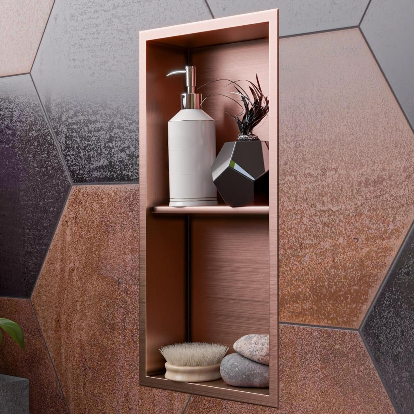 Dual Shelf Rectangular PVD Wall Niche PWD 600V 1 PC By Jayna