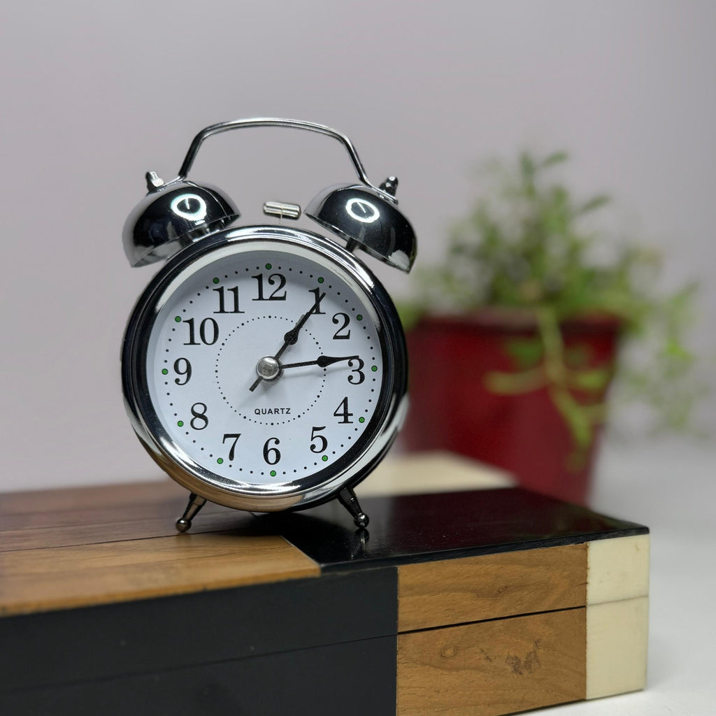 Twin Bell Table Alarm Vintage Clock In Copper & Silver By AK - 1 PC