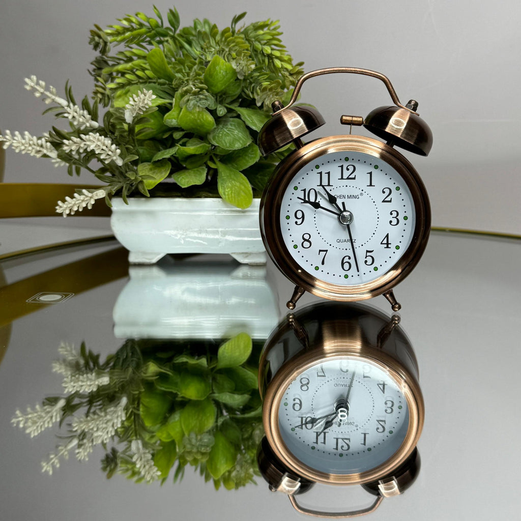 Twin Bell Table Alarm Vintage Clock In Copper & Silver By AK - 1 PC