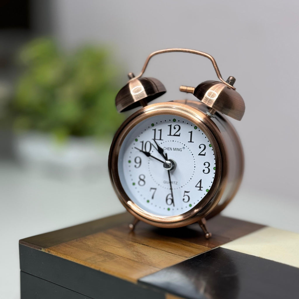 Twin Bell Table Alarm Vintage Clock In Copper & Silver By AK - 1 PC