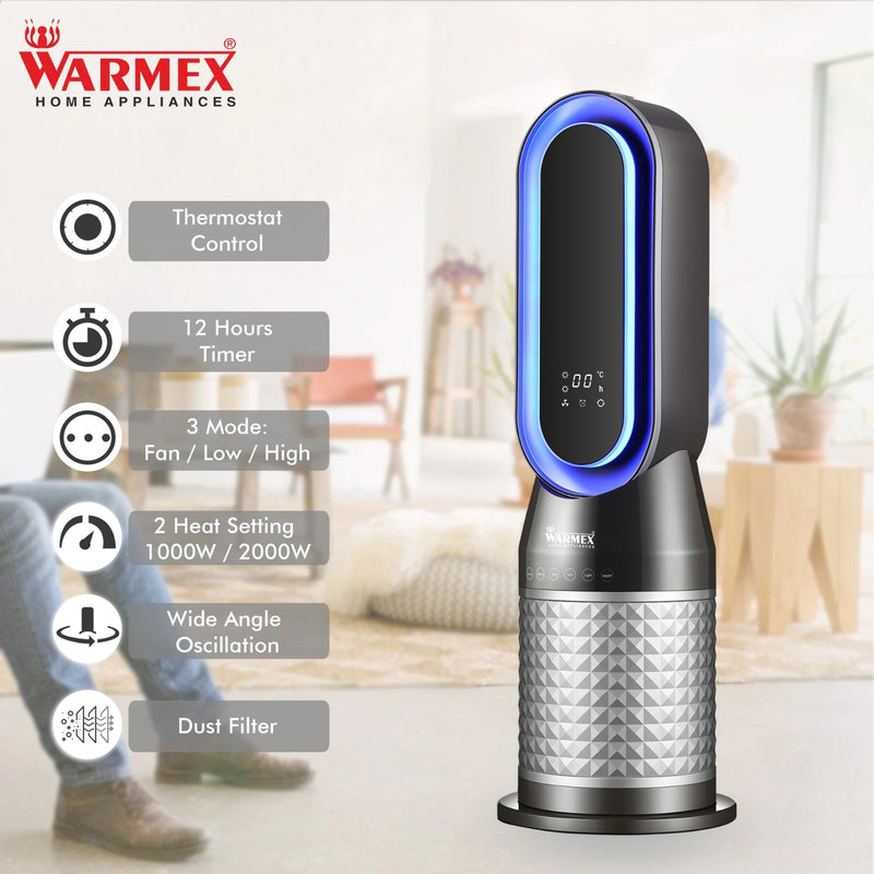B-PFH 2000 Mood Lighting Bladeless PTC Tower Fan Heater With LED Display By Warmex
