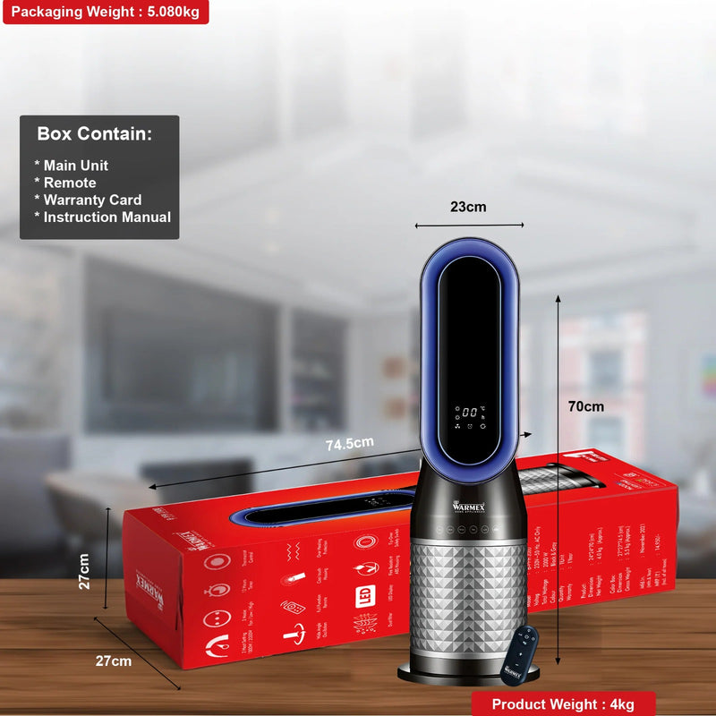 B-PFH 2000 Mood Lighting Bladeless PTC Tower Fan Heater With LED Display By Warmex