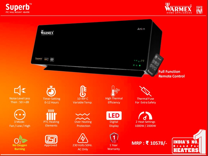 Superb WM Electric PTC Wall Mount Room Heater By Warmex