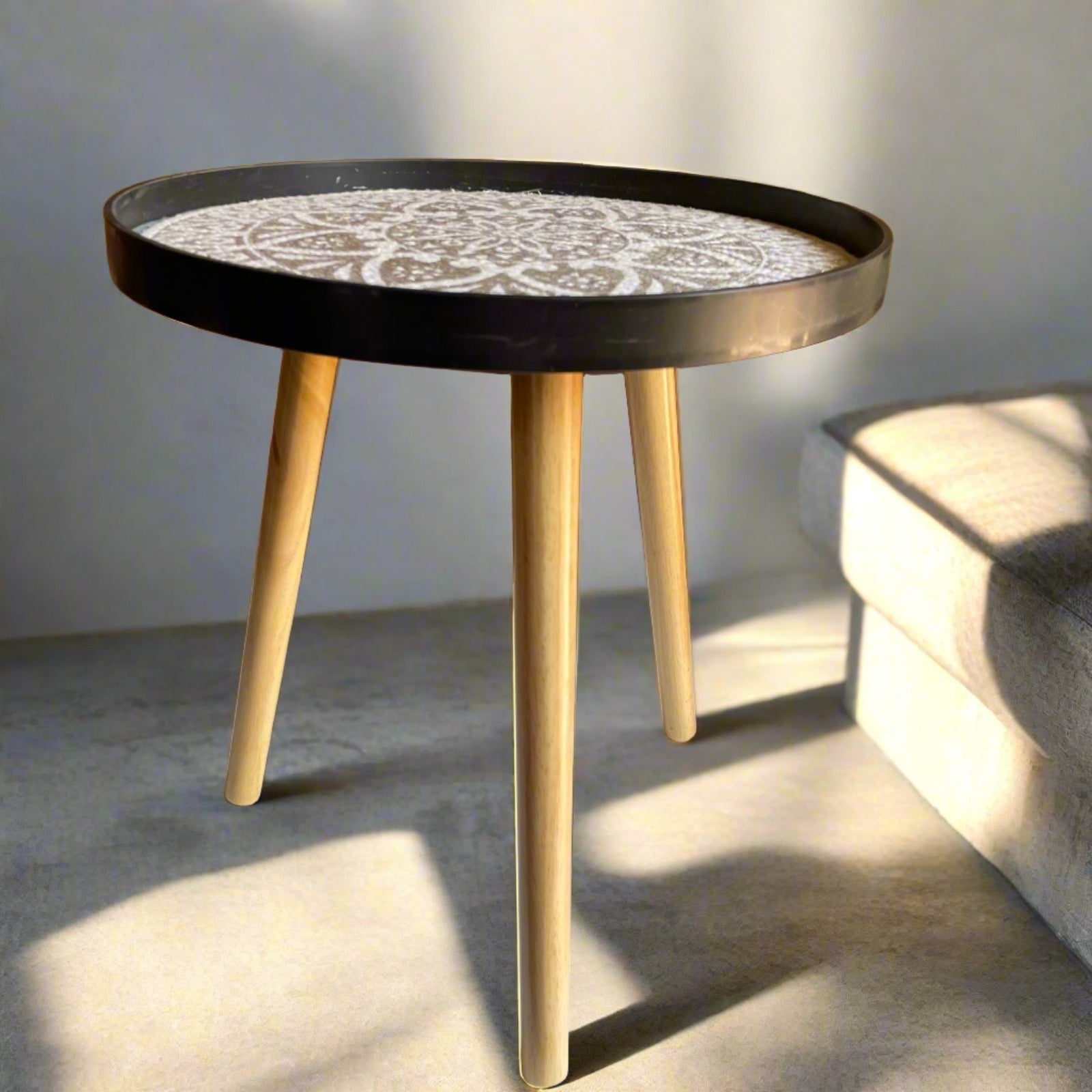 Portable Round Wooden Side Table By APT