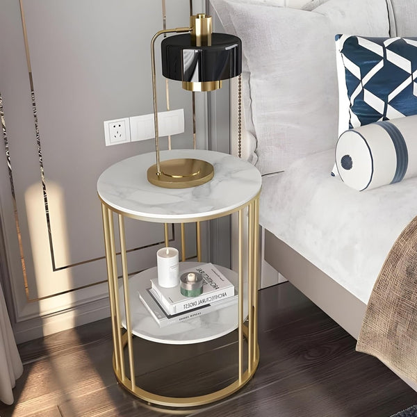 Round Striped Top Side Table With Metal Frame For Living Room/ Bedroom By APT